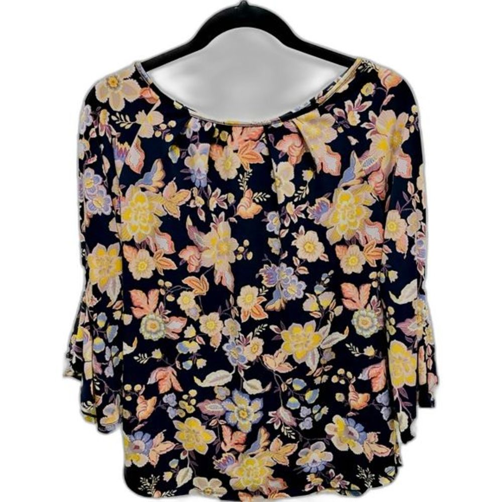 7th Avenue Women's Multi-color Floral Print Top Blouse, Bell Sleeve Size S